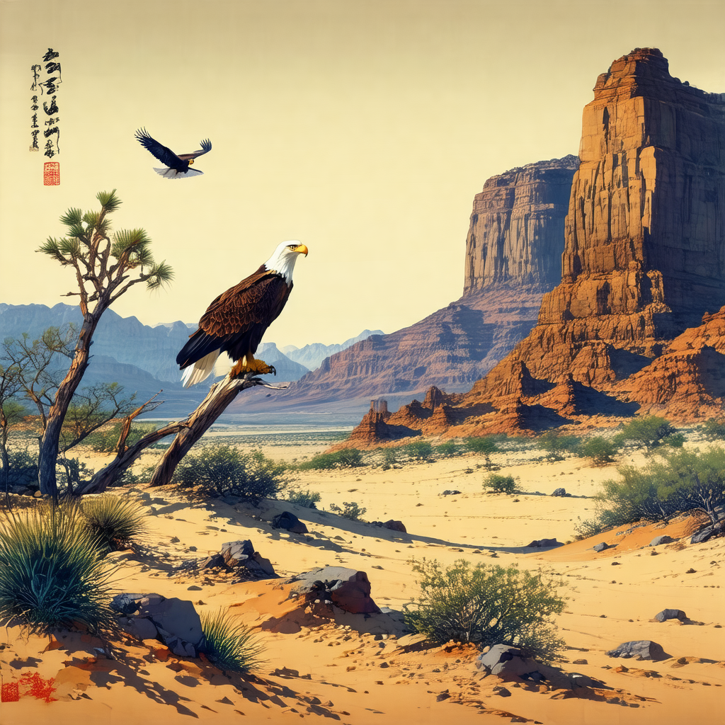 Majestic eagle perched on a tree branch, overlooking a be...