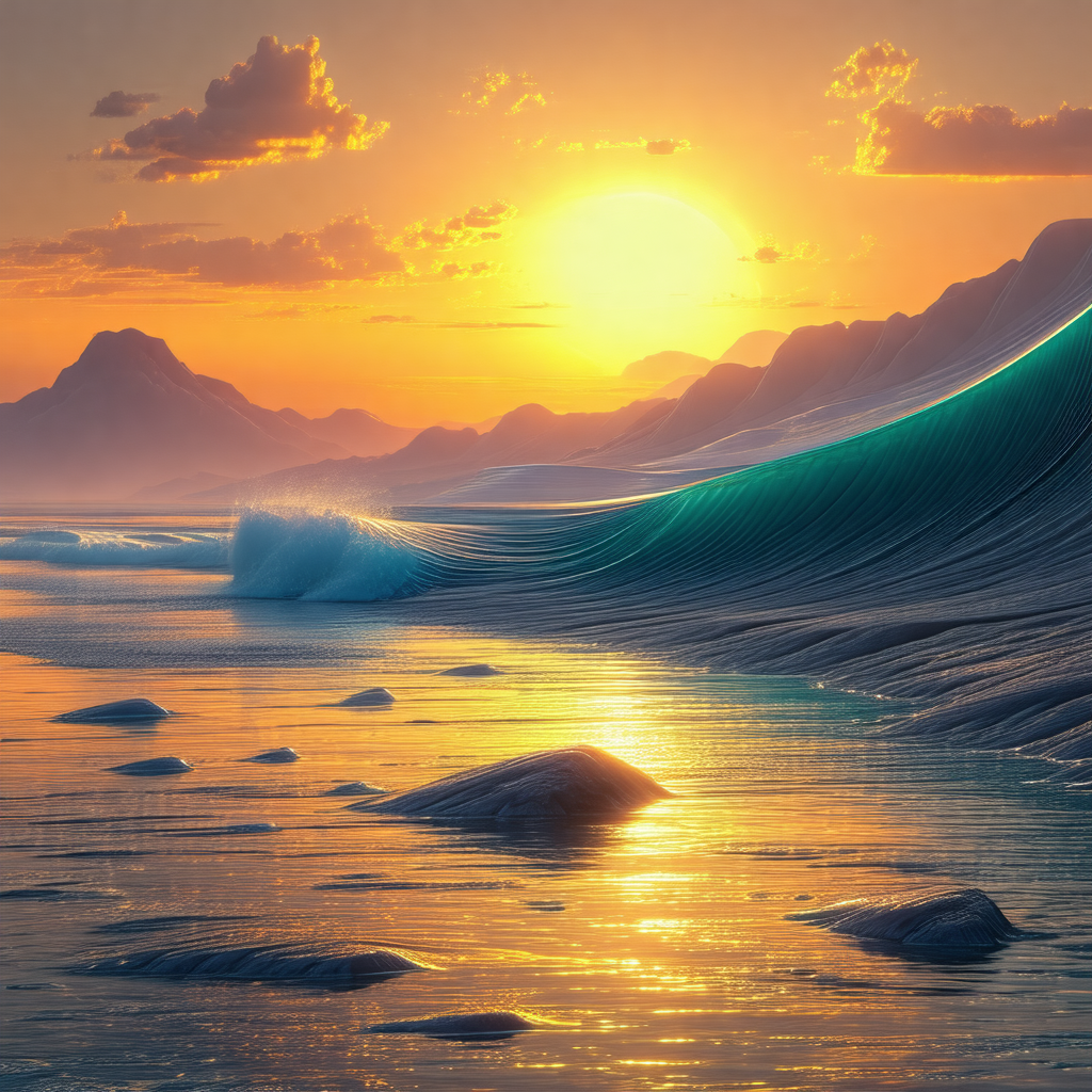 Beautiful beach scene with a large wave crashing onto the...