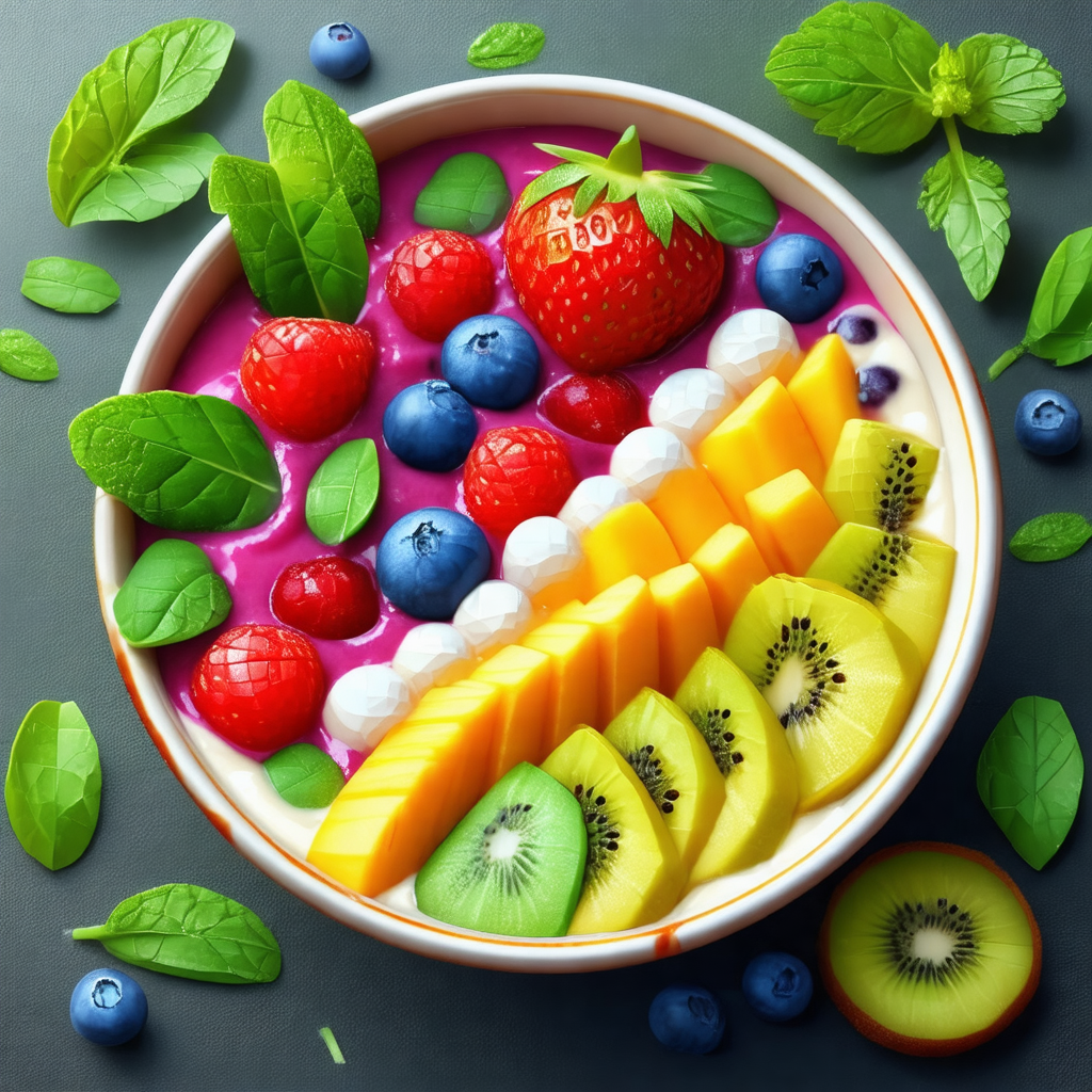 Large bowl filled with a variety of fruits and vegetables