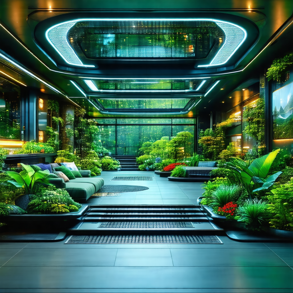 Large, modern, and well-lit room filled with various plants