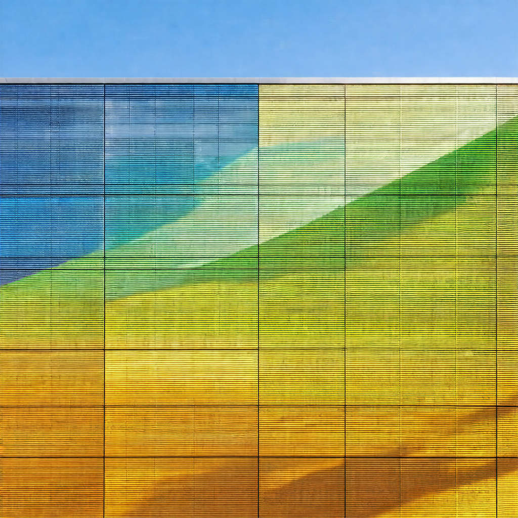 Large building with a colorful glass wall