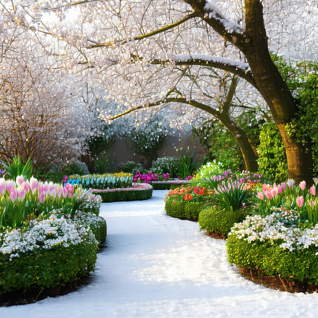 Beautiful garden with a pathway leading through it