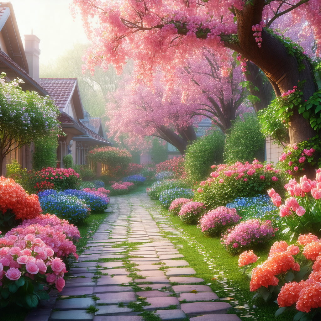 Beautiful garden with a pathway leading through it
