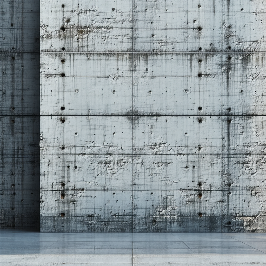 Large, concrete wall with a series of holes in it