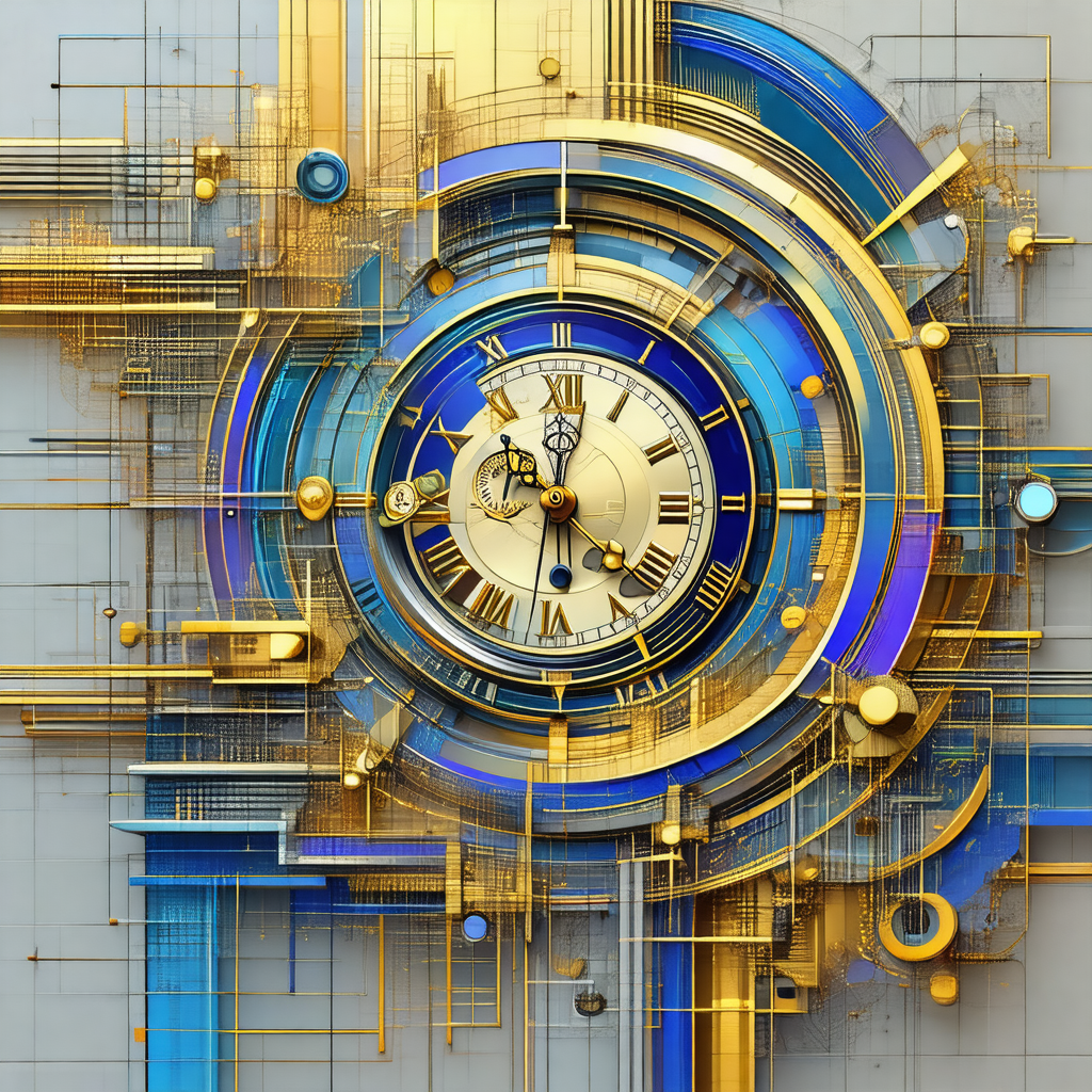 Large, intricately designed clock with a blue and gold co...