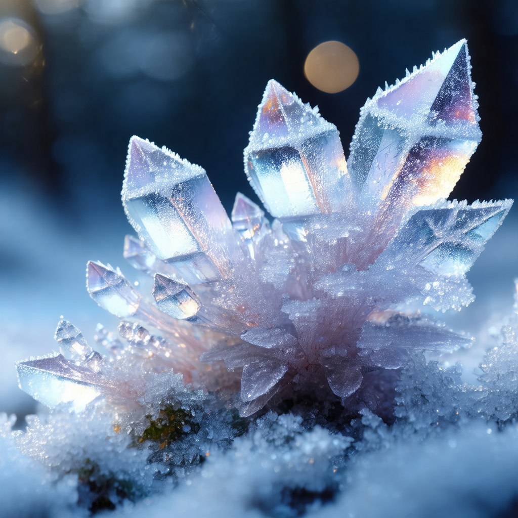 Beautiful crystal formation in the snow, surrounded by a ...