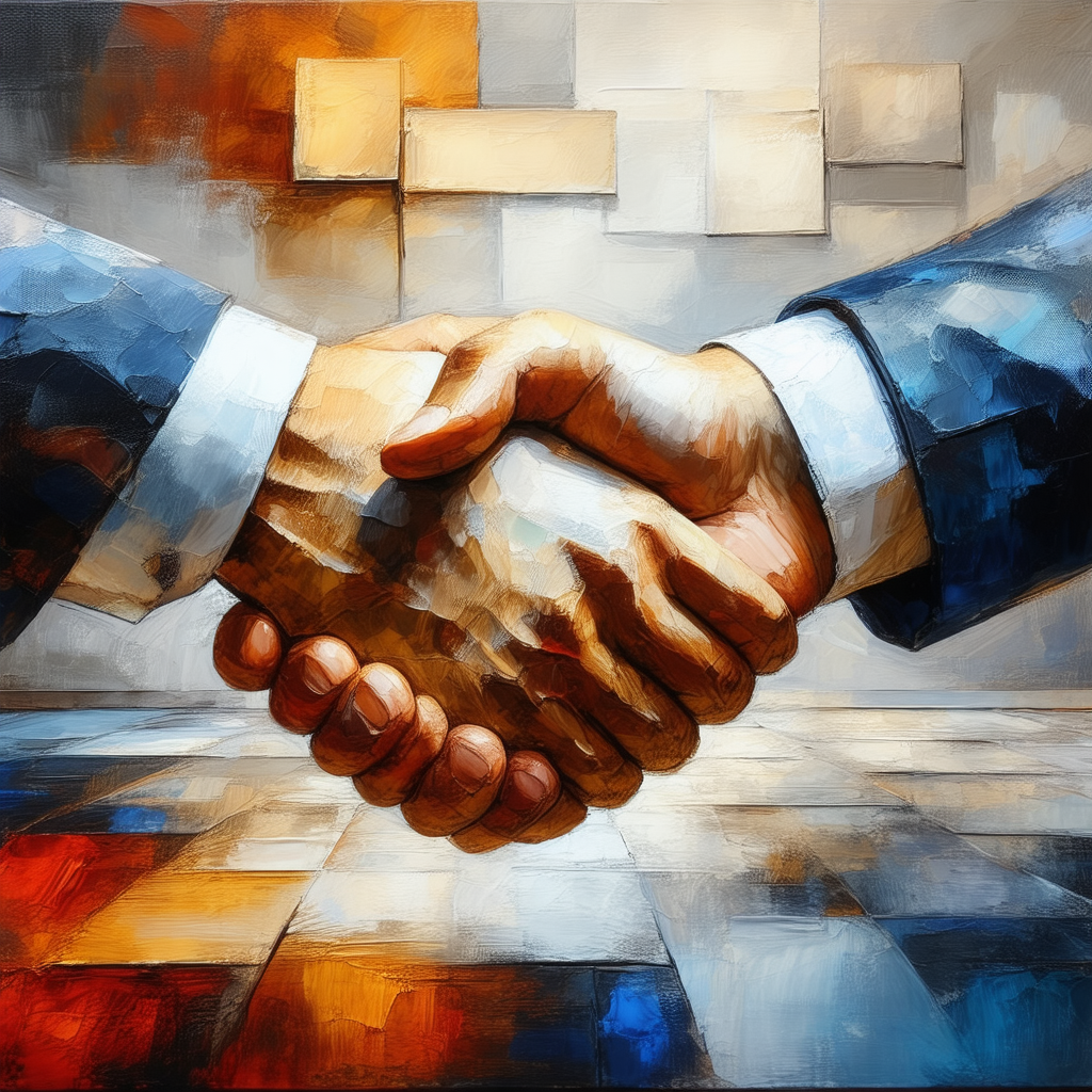 Two men shaking hands in a room