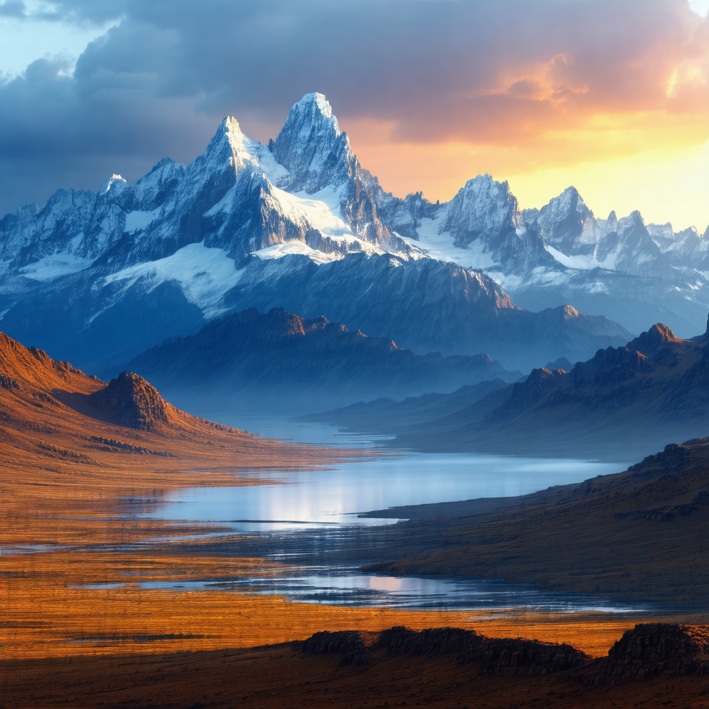 Beautiful mountain range with snow-capped peaks, creating...