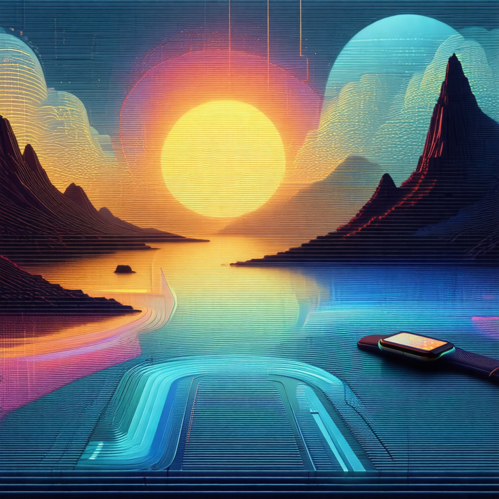 Digital painting of a sunset over a body of water