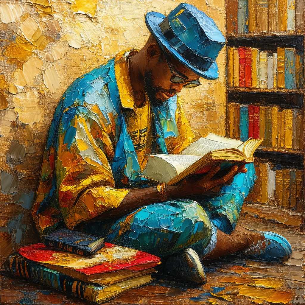 Man sitting on the floor, surrounded by numerous books