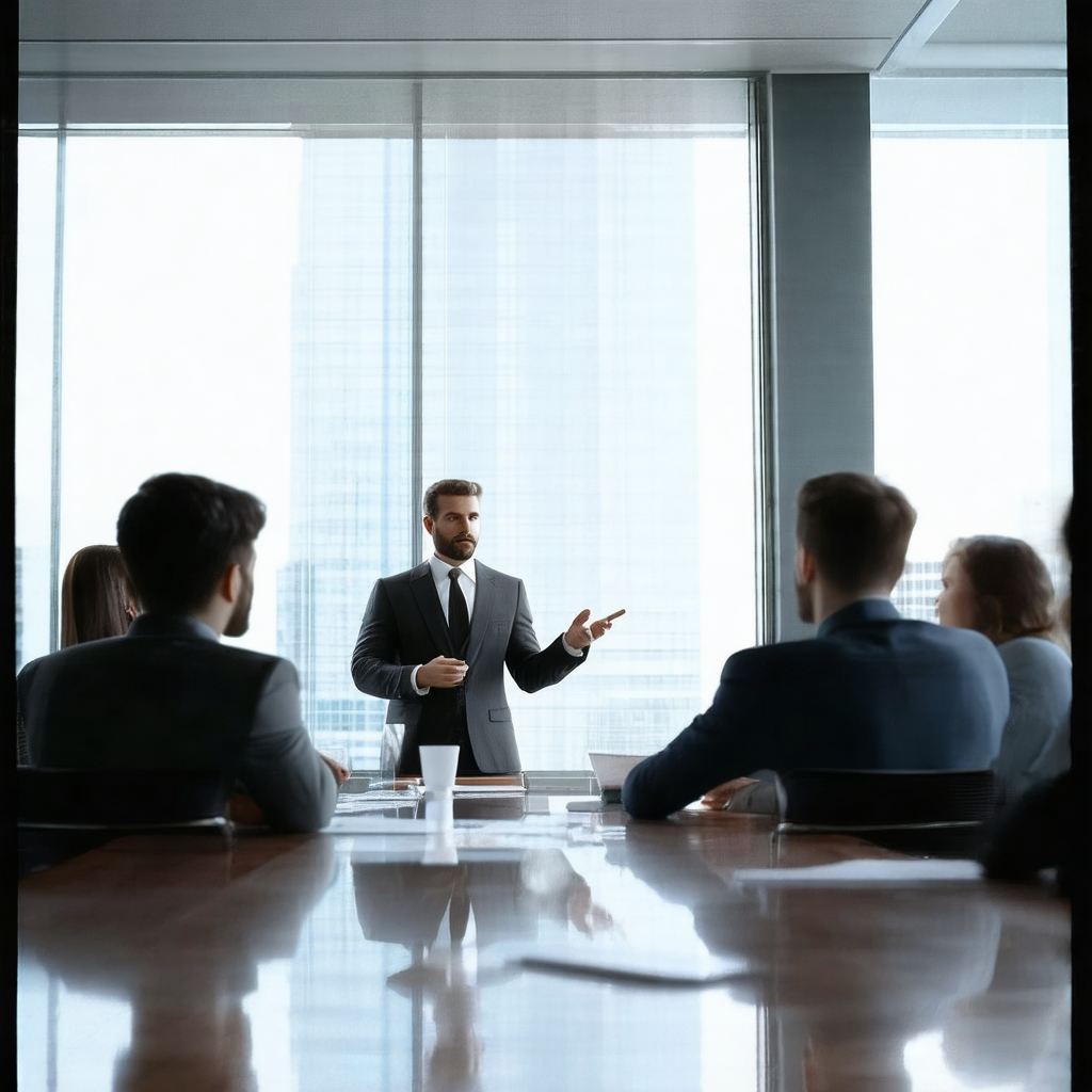 Group of people gathered around a conference table, engag...