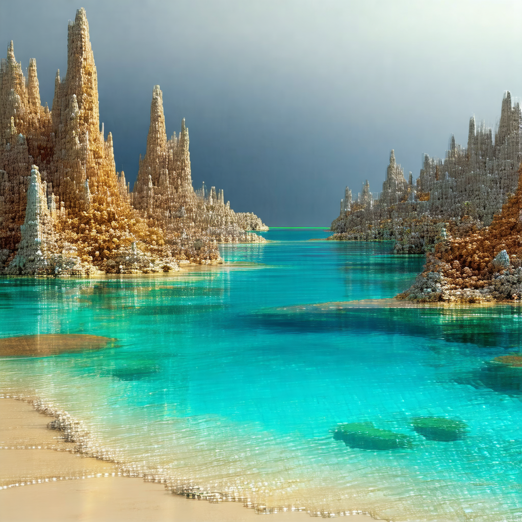 Beautiful blue lagoon with a sandy beach nearby