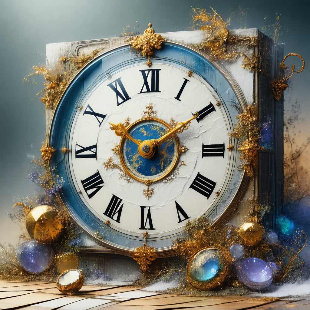 Large, ornate clock with a blue face and gold trim