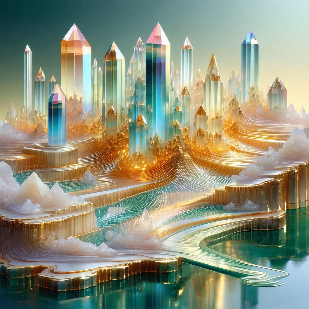 Futuristic cityscape with a series of tall, colorful towers