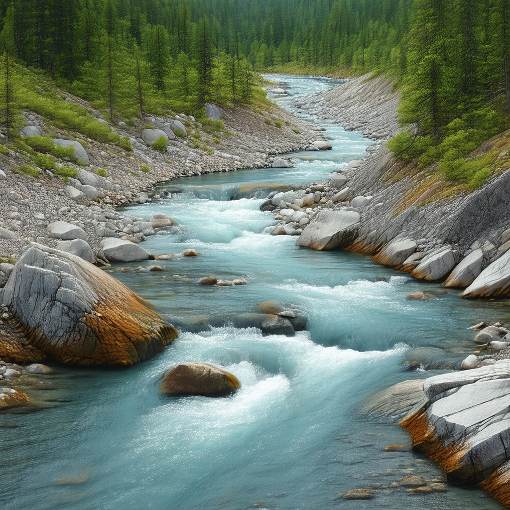 Beautiful river flowing through a lush green forest