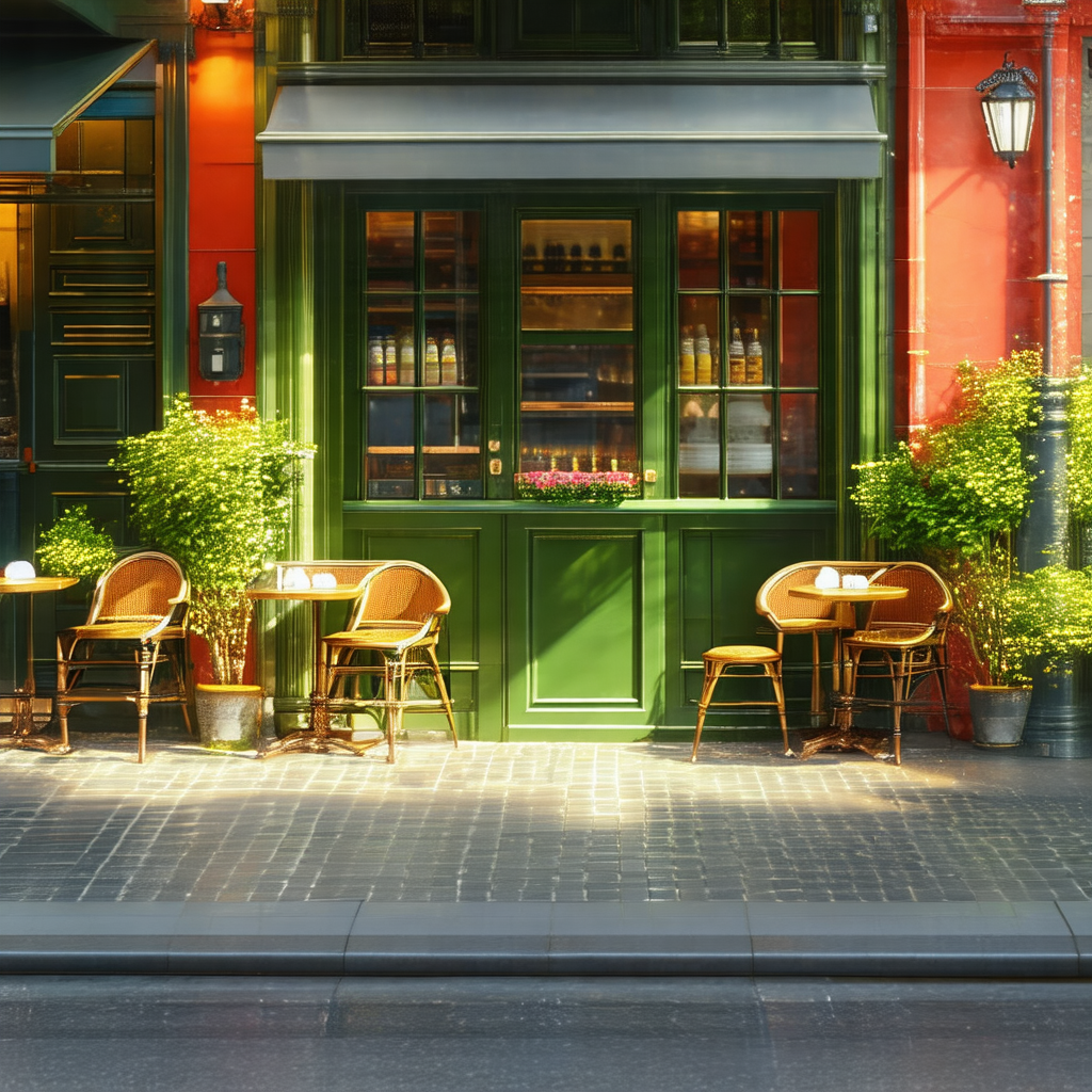 Restaurant with a large green door, which is open, allowi...