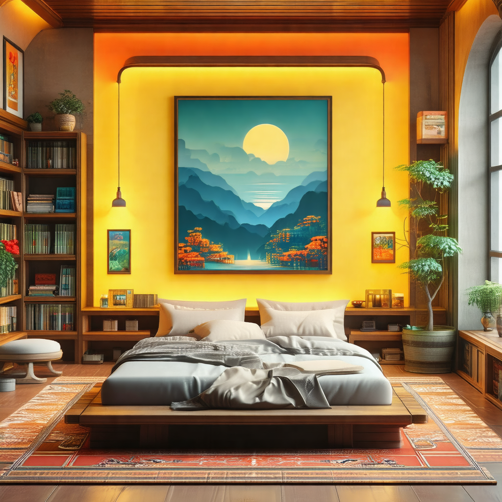 Large bedroom with a bed placed in the center of the room