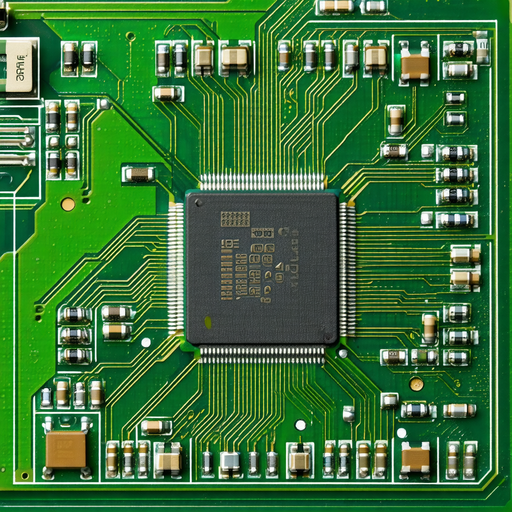 Close-up of a computer circuit board with a central proce...
