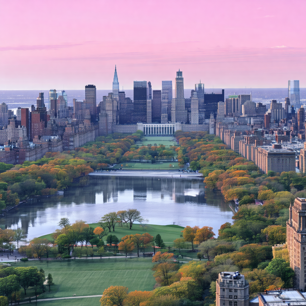 Panoramic view of a city, showcasing a large body of wate...