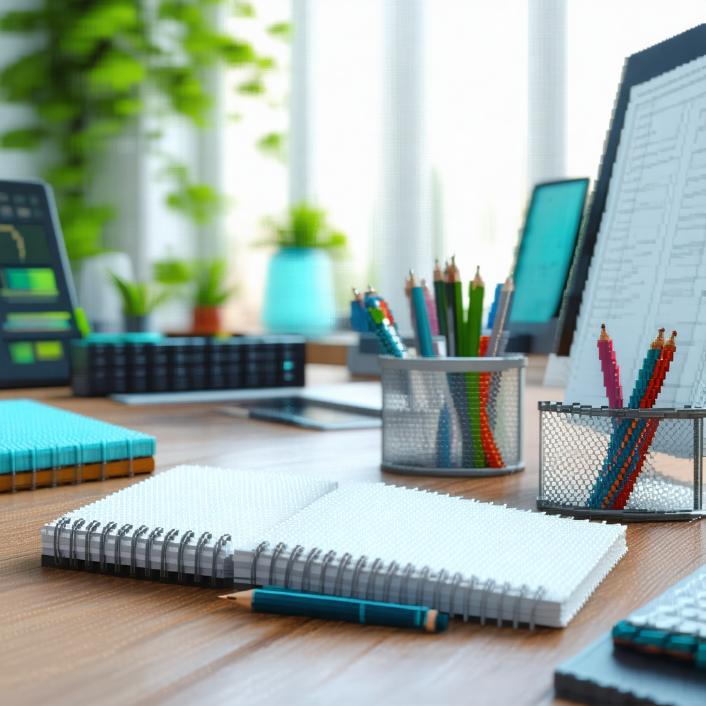 Wooden desk with a variety of items on it