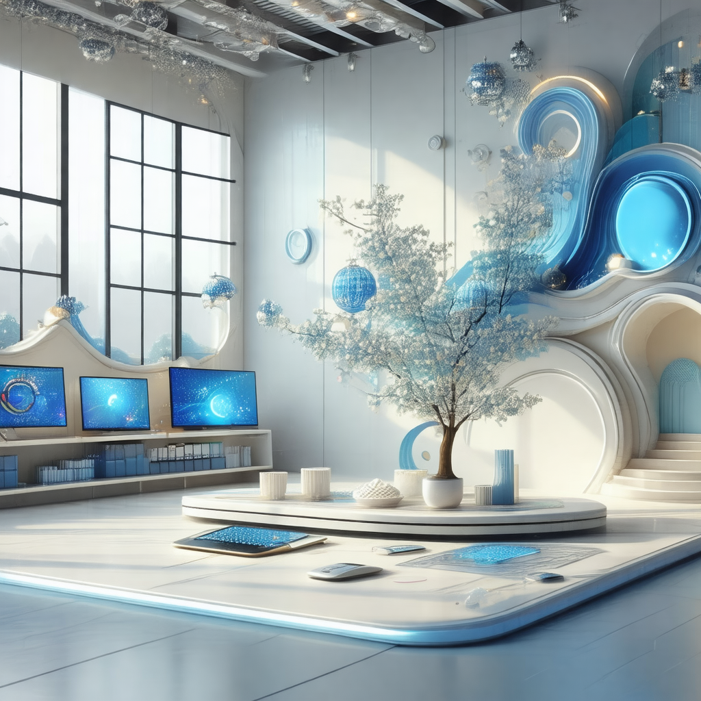 Large, open, and clean living room with a blue and white ...
