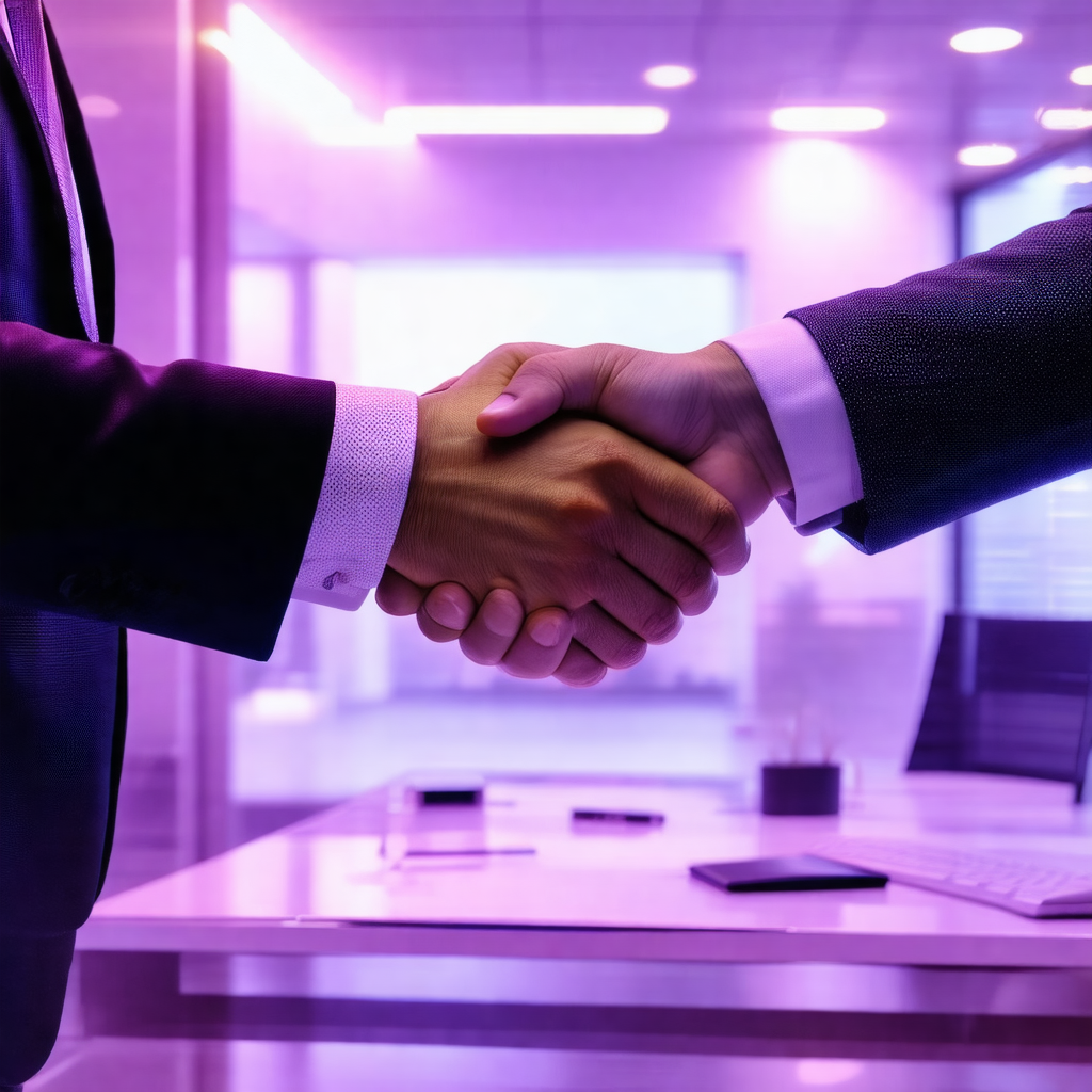 Man in a suit shaking hands with another man in a busines...