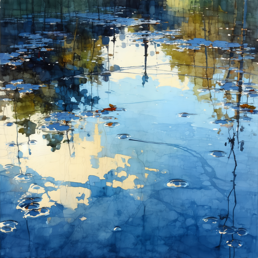 Serene pond with a reflection of trees and a sky