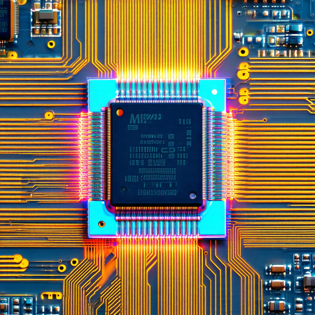 Close-up of a computer chip, which is the central focus o...