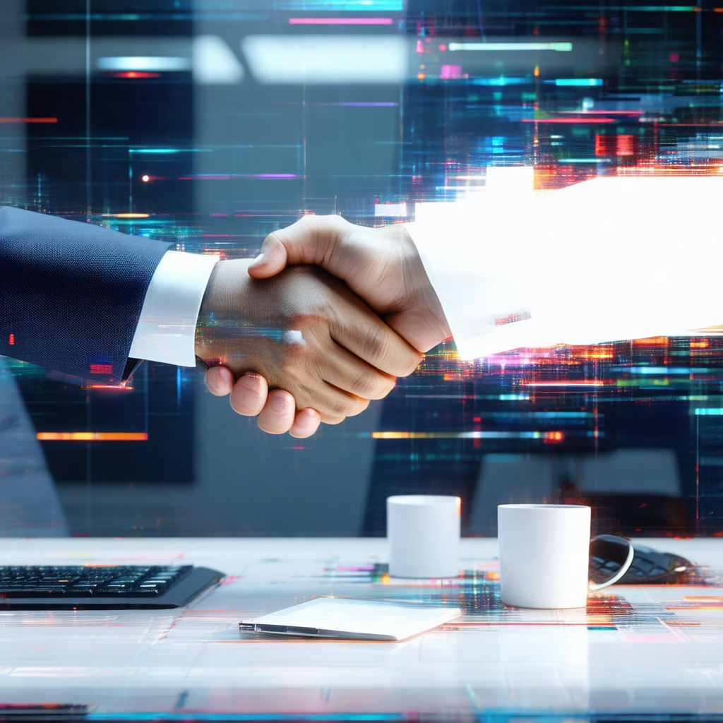 Two men shaking hands in a professional setting