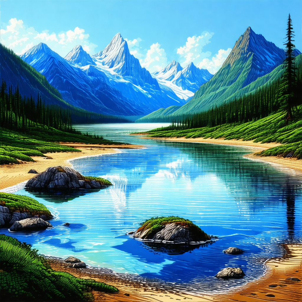 Beautiful mountain lake surrounded by lush green trees
