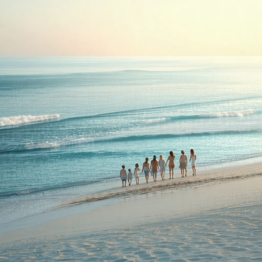 Group of people walking along a beach, enjoying the beaut...