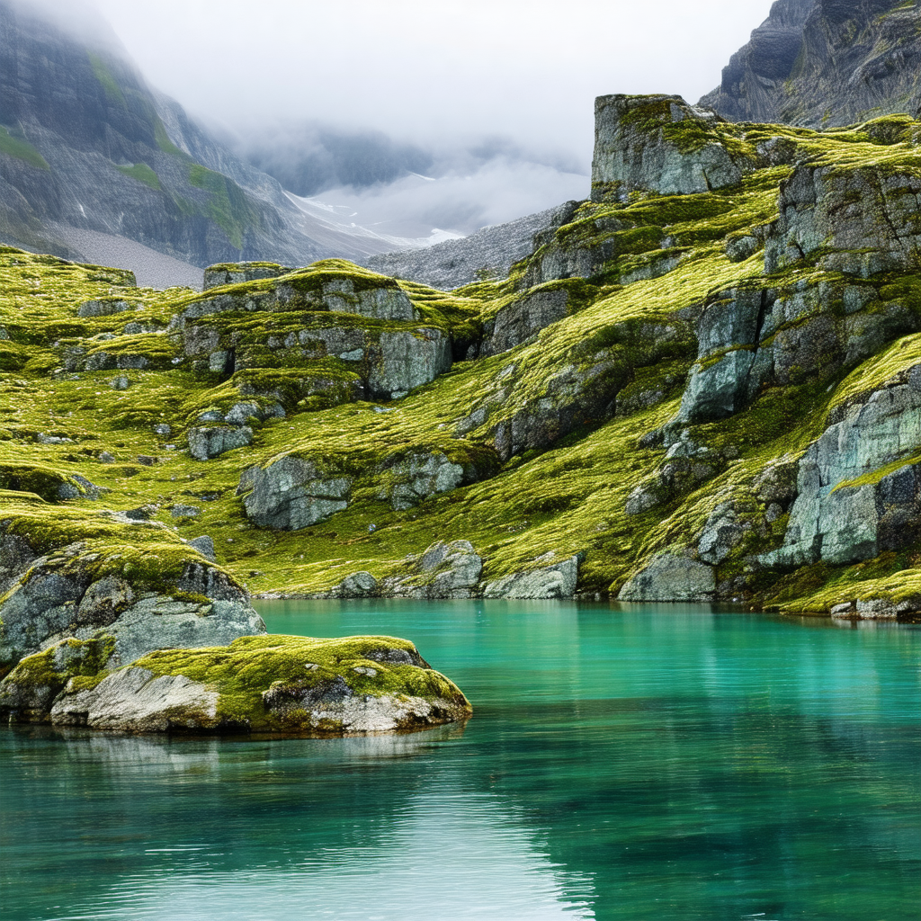 Serene mountain lake surrounded by a lush green forest