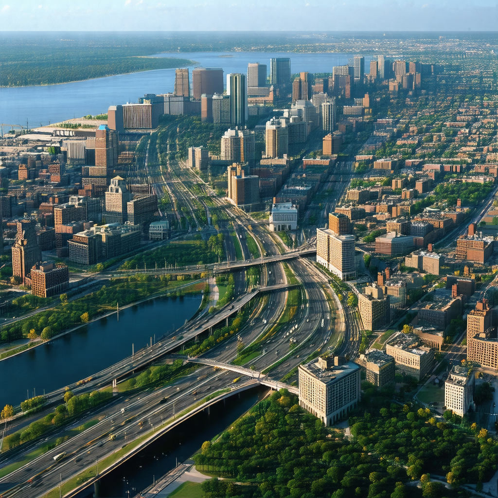 Bird's eye view of a large city, showcasing its impressiv...