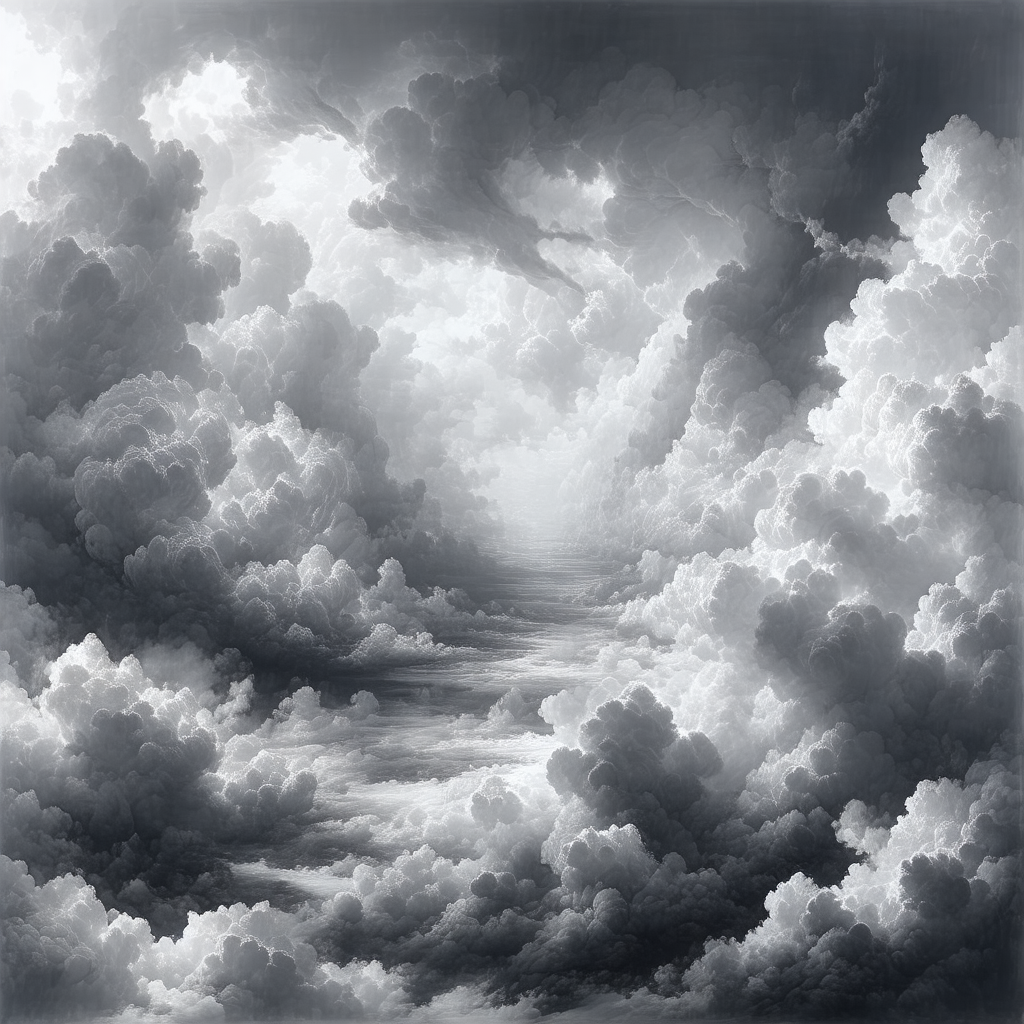 Black and white drawing of a cloudy sky