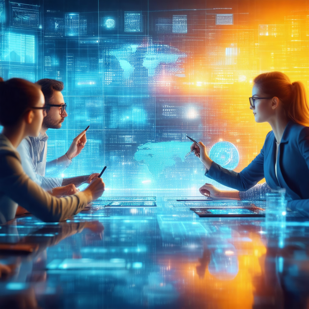 Three people sitting at a table, each wearing glasses