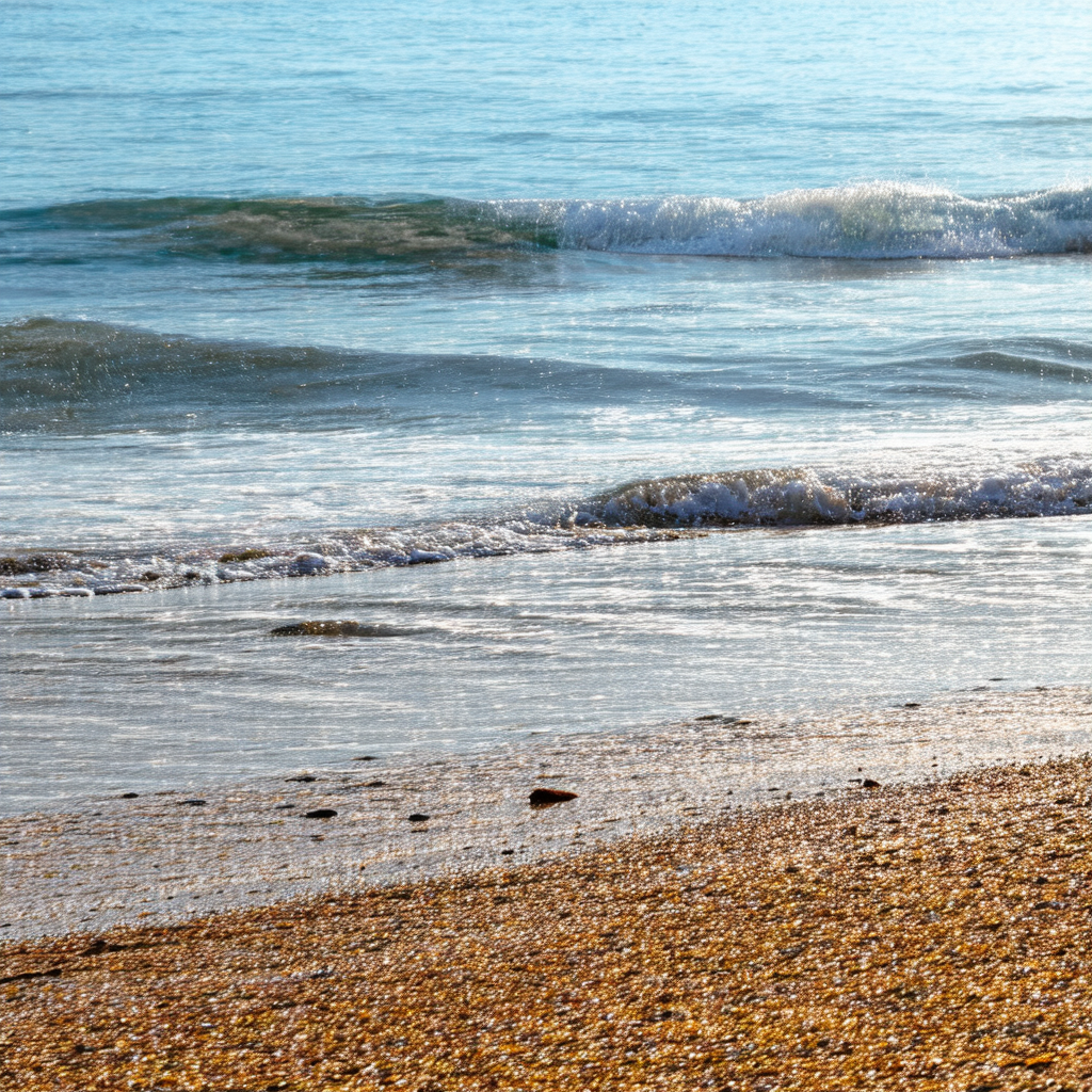 Beautiful beach scene with a large body of water in the b...