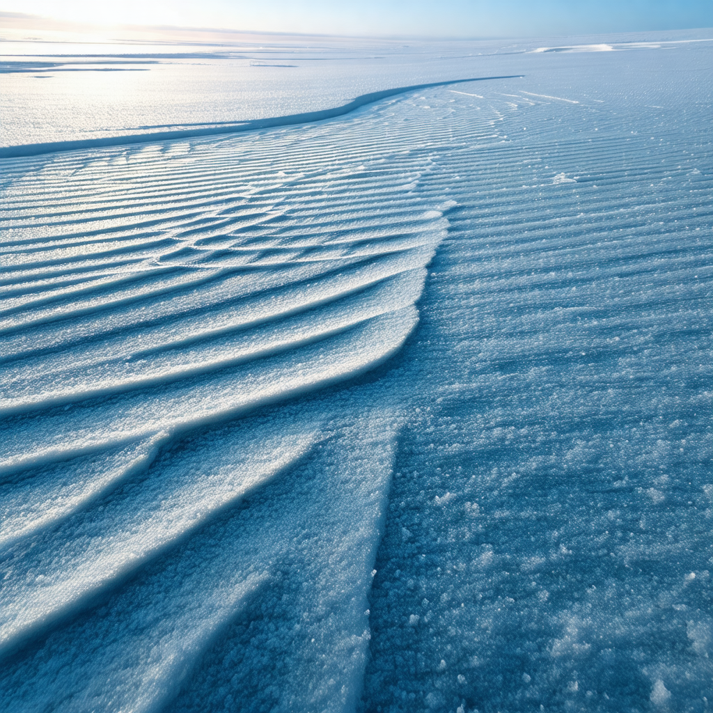 Snowy landscape with a large body of ice and snow