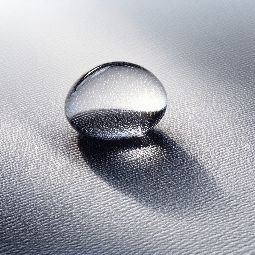 Single, clear glass ball sitting on a leather surface
