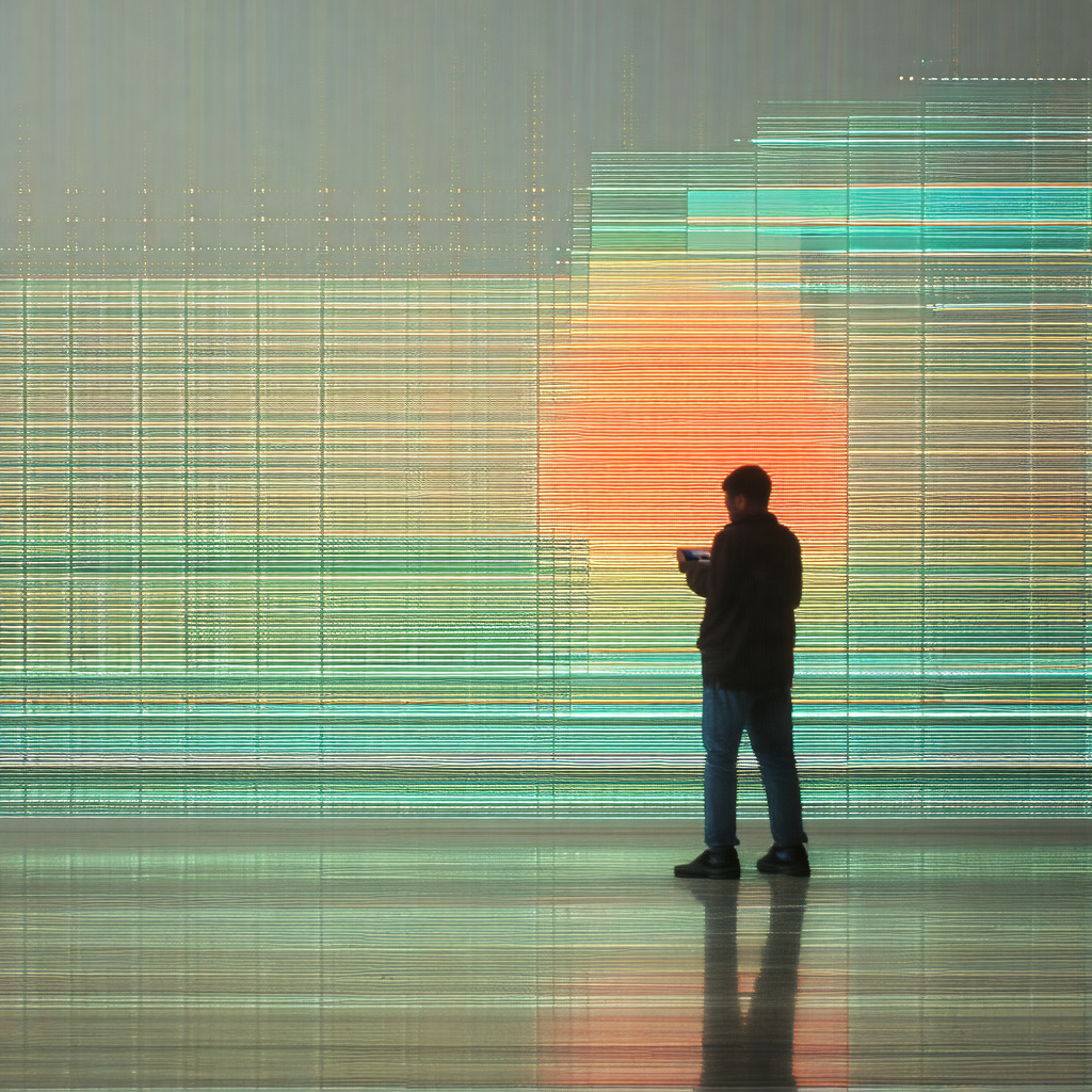 Man standing in front of a large, colorful display