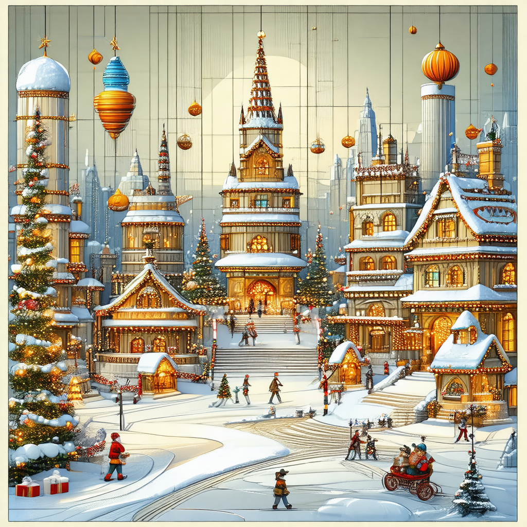 Snowy village with a large castle in the background