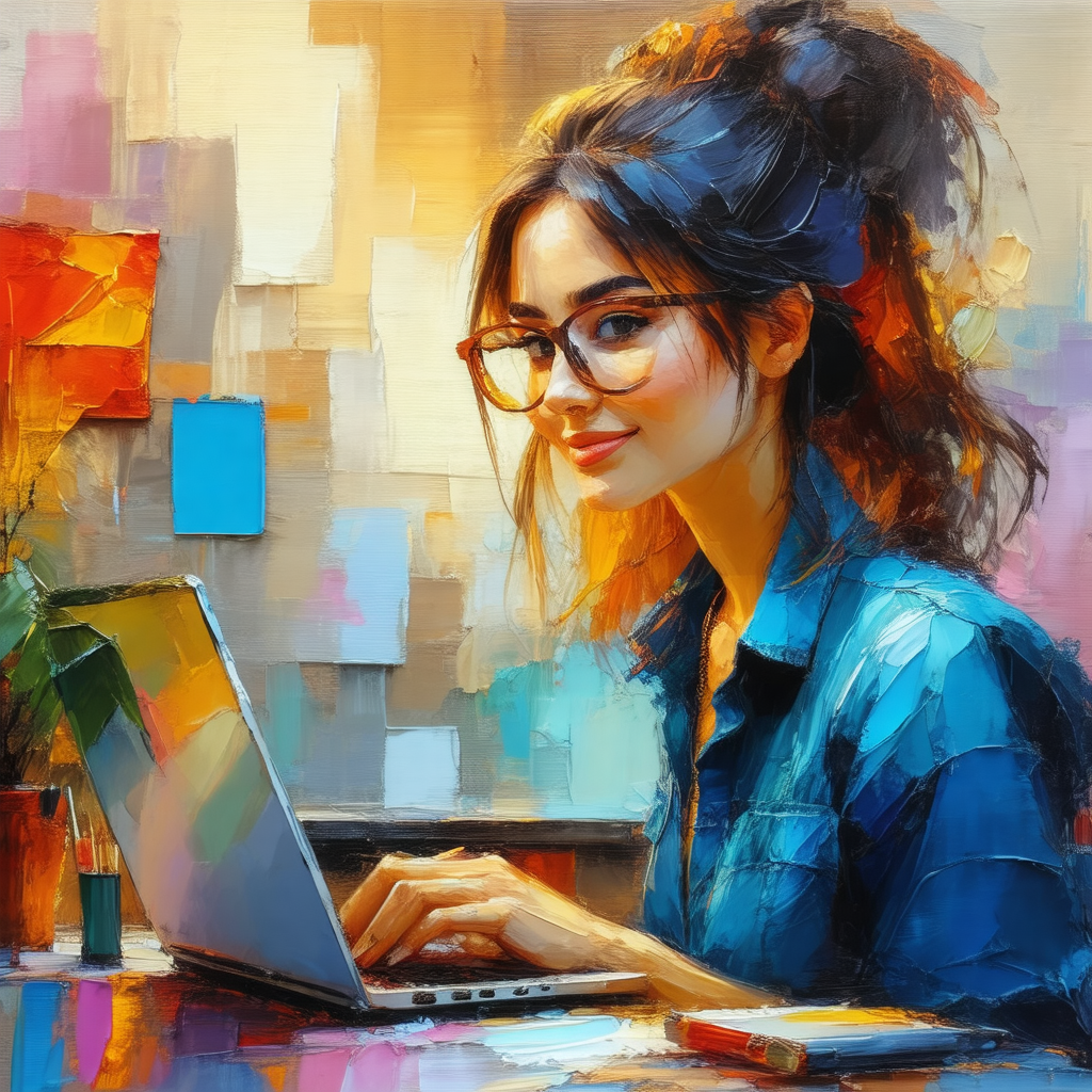 Woman sitting at a desk, working on her laptop