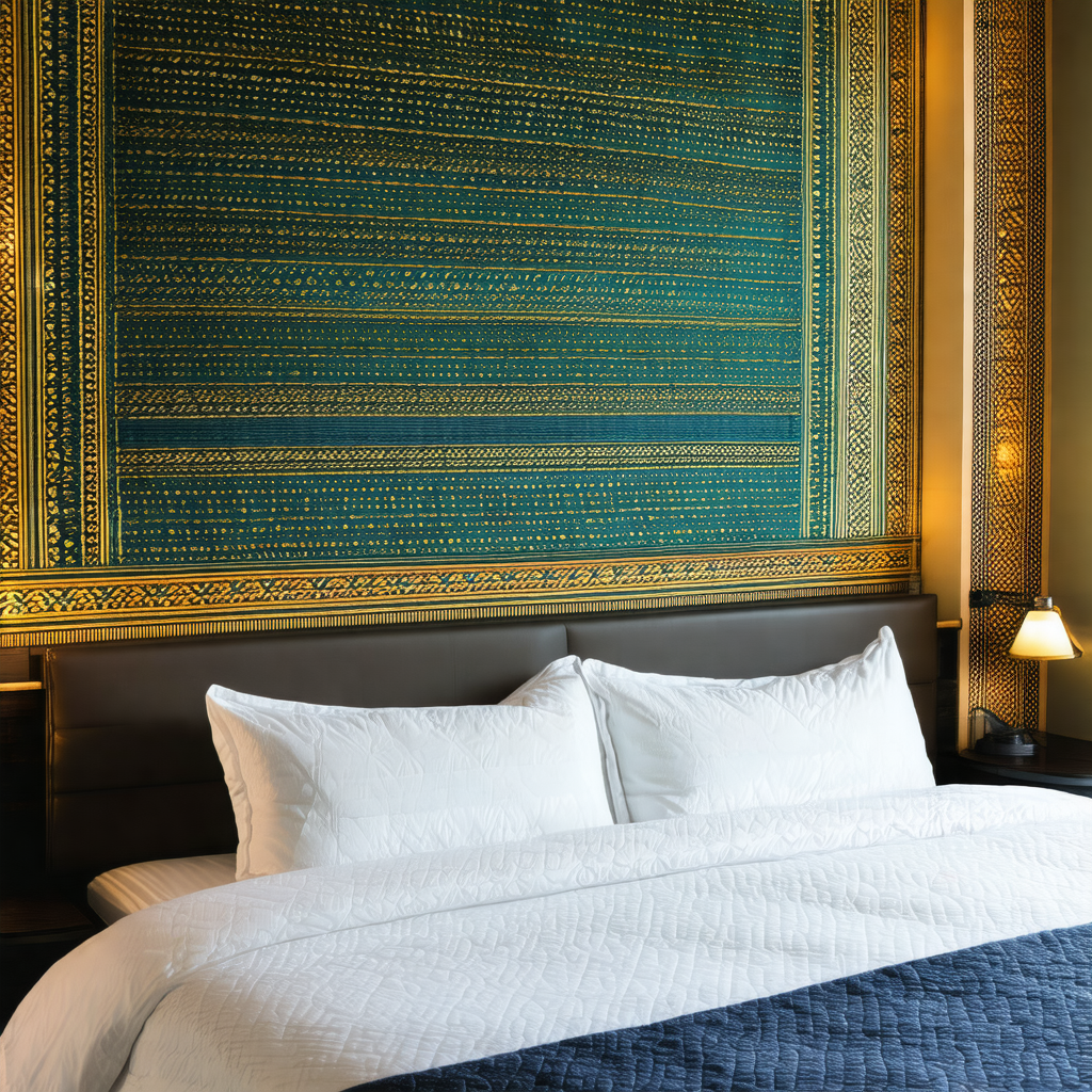 Bedroom with a large bed positioned against a wall