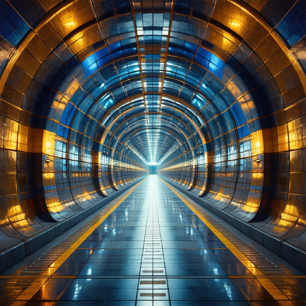 Long, narrow tunnel with a bright light at the end