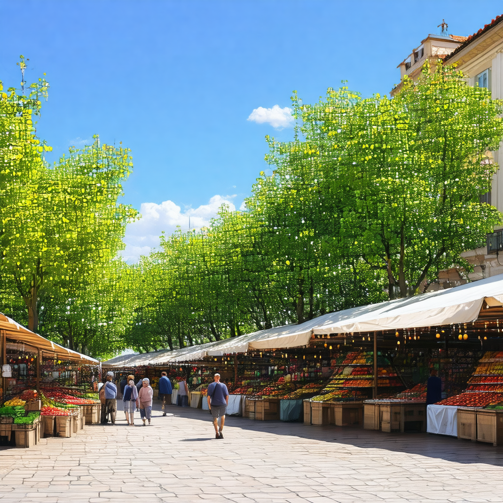Lively outdoor market bustling with activity