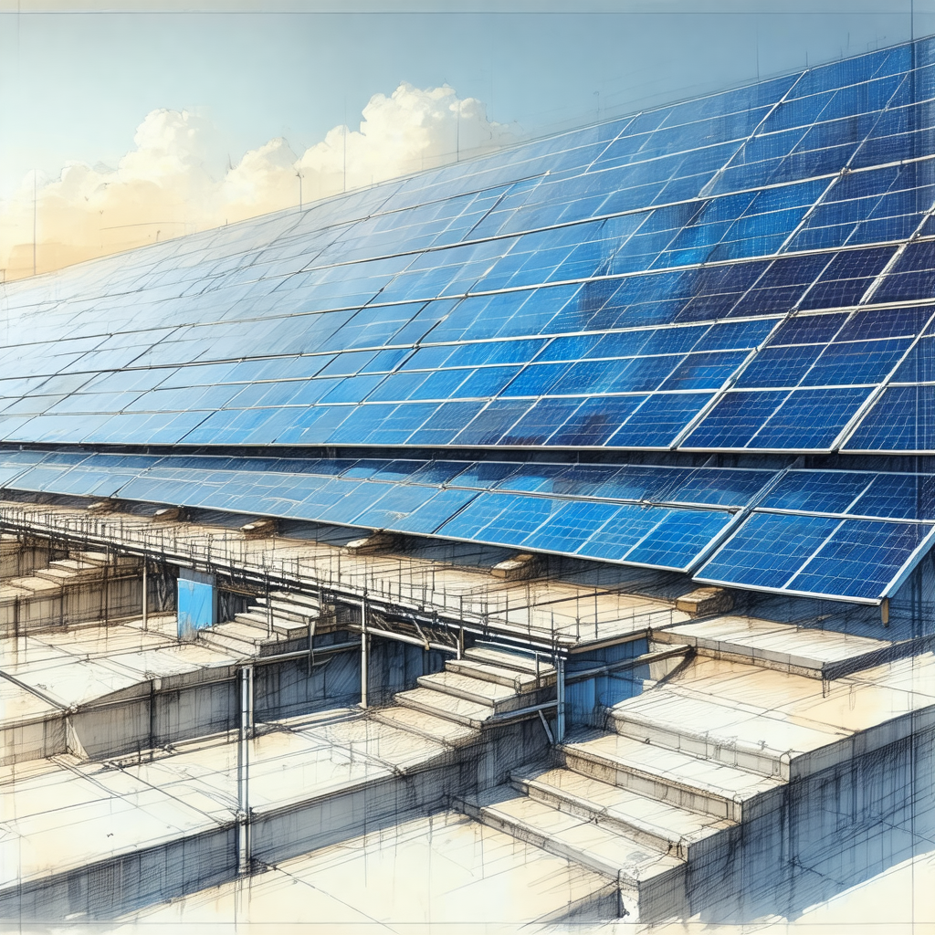 Drawing of a solar panel installation, featuring a large ...