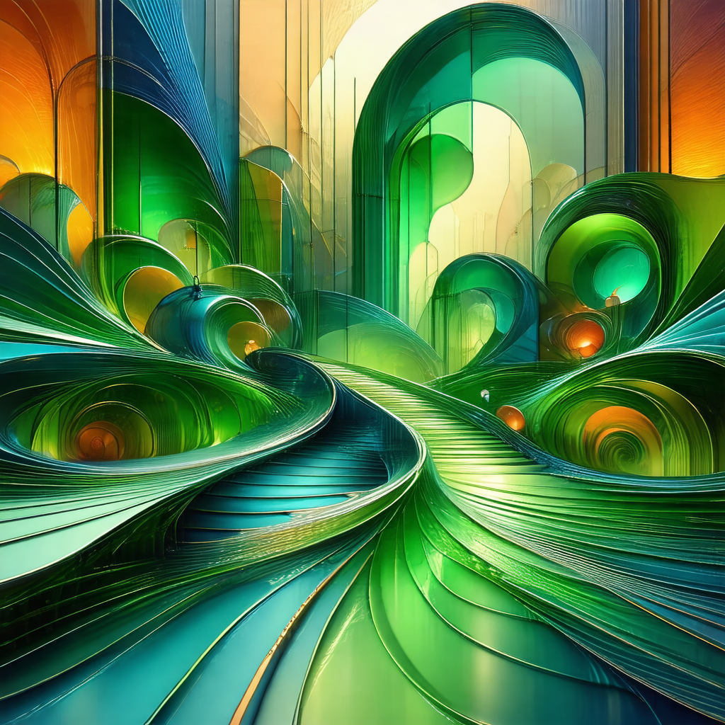 Vibrant and colorful painting of a staircase surrounded b...