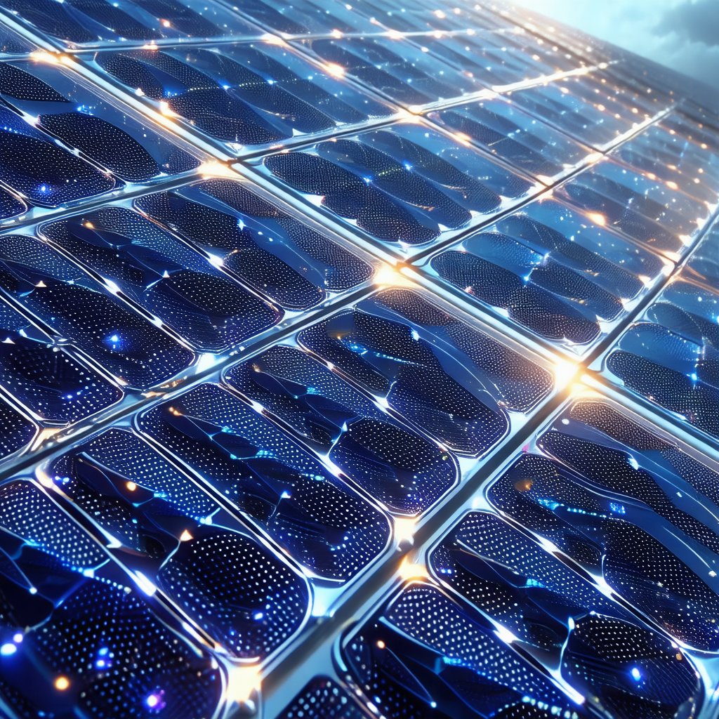 Large solar panel with a blue glow, likely due to the sun...