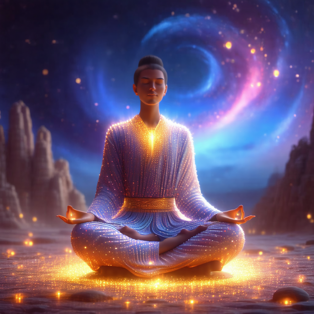 Woman sitting in a lotus position on a rocky surface