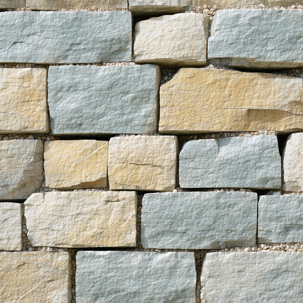 Large stone wall with a variety of different colored stones