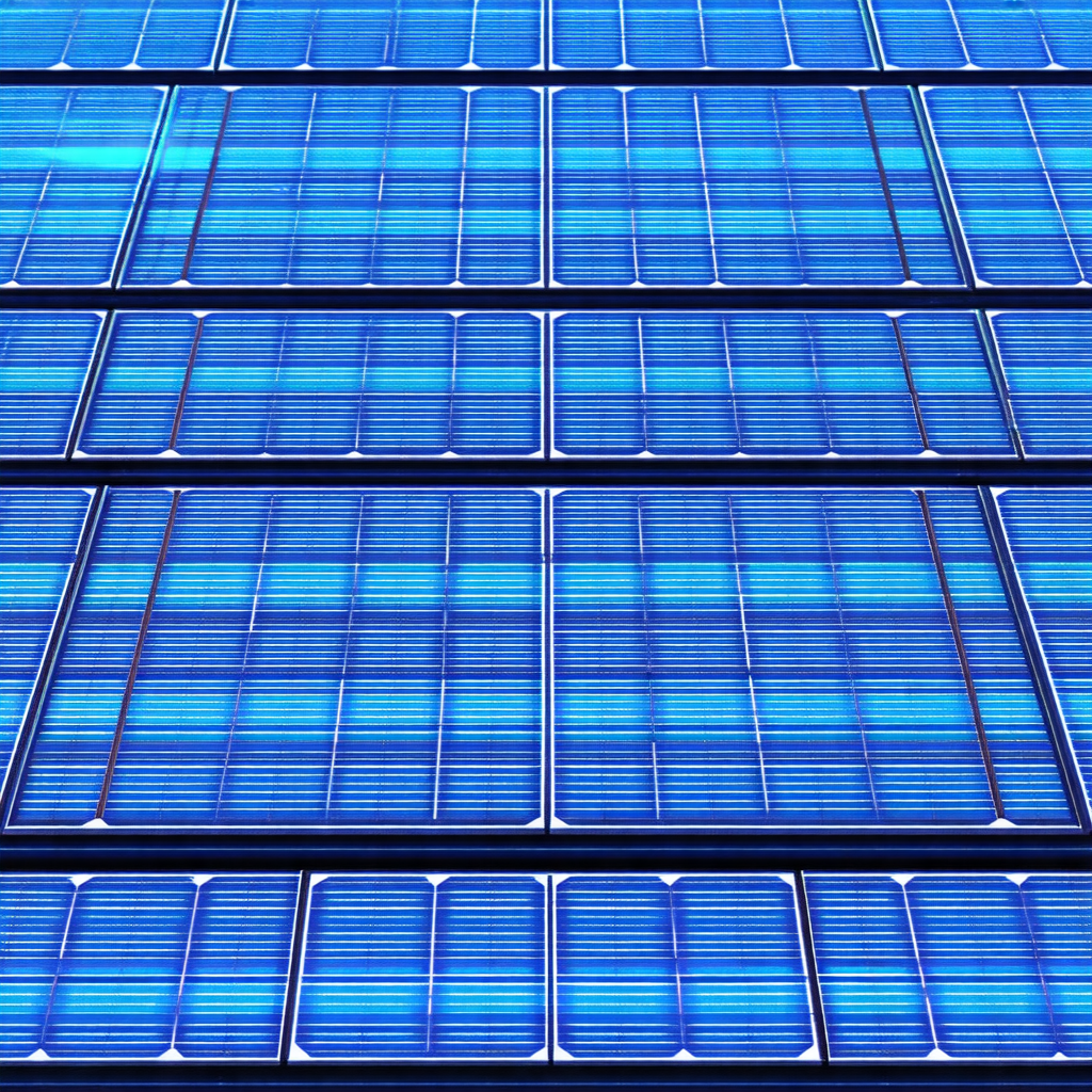 Large blue solar panel with a row of small blue solar pan...